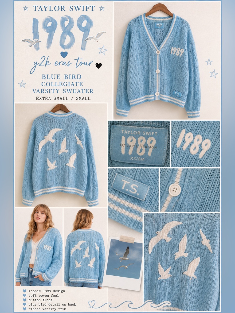 Taylor Swift Official 1989 (Taylor’s Version) Cardigan Blue Seagull Knit Sweater